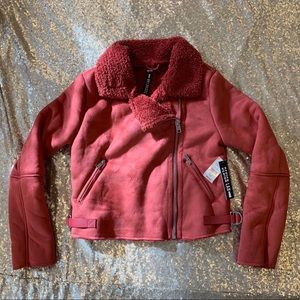 Suede Coat With Sheepskin Collar